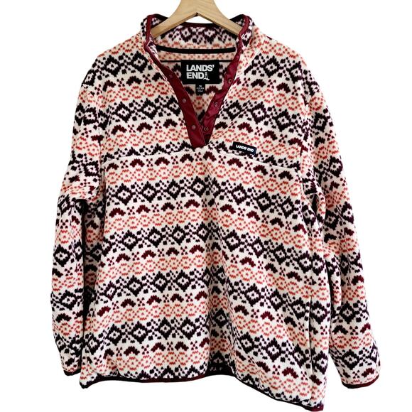 Lands' End Heritage Classic Fleece Snap Neck Pullover - Picture 2 of 9